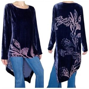 Vintage 90’s Susan Unger Purple Velvet Nature Plant Asymmetrical Tunic Shirt